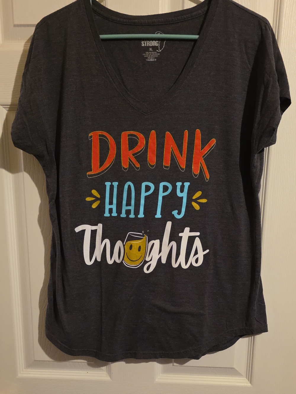 Black "Drink Happy Thoughts" Short Sleeve V-Neck Tee